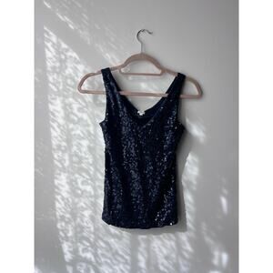 J. Crew Navy Blue Y2K Going Out Sequin Sparkle Tank Top Size XXS